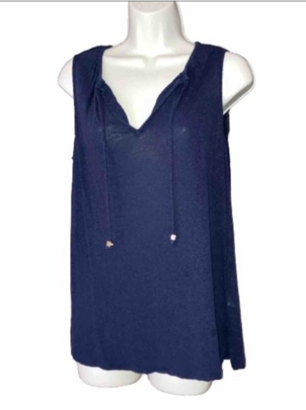 Michael Kors M Women Washable Linen Viscose Sleeveless Navy Blue Gold Summer Top